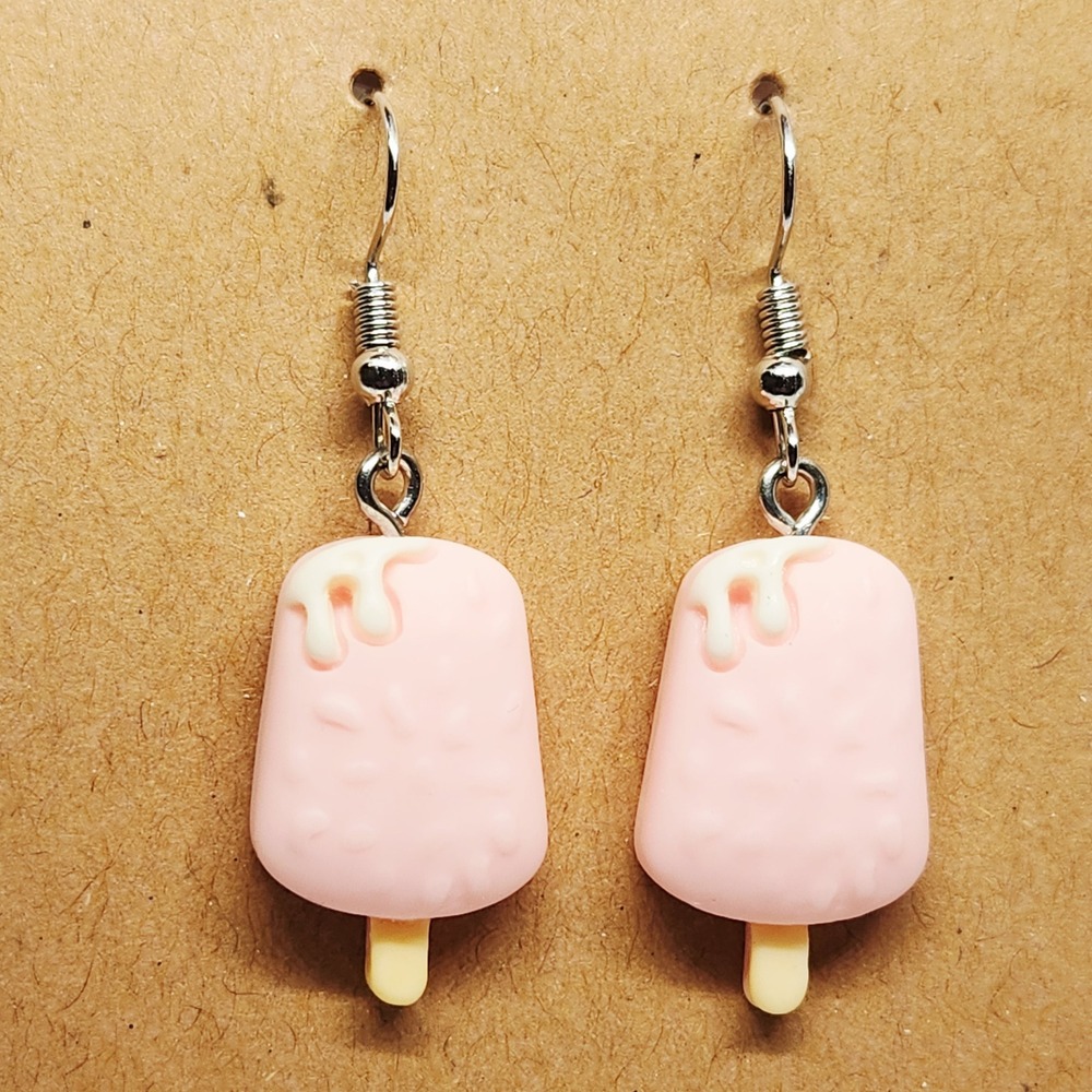 Pink Popsicle Dangle Earrings Novelty Ice Cream Foodie Summer Jewelry NEW